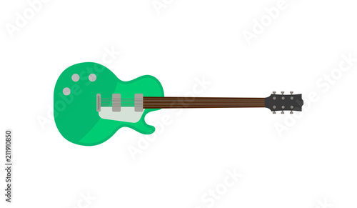 Green electric guitar, rock music instrument vector Illustration on a white background