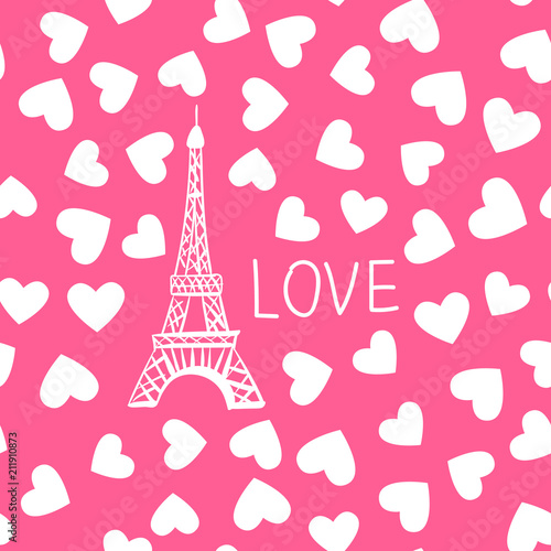 Vector Seamless Pattern Hot Air Balloon and Paris Eiffel Tower
