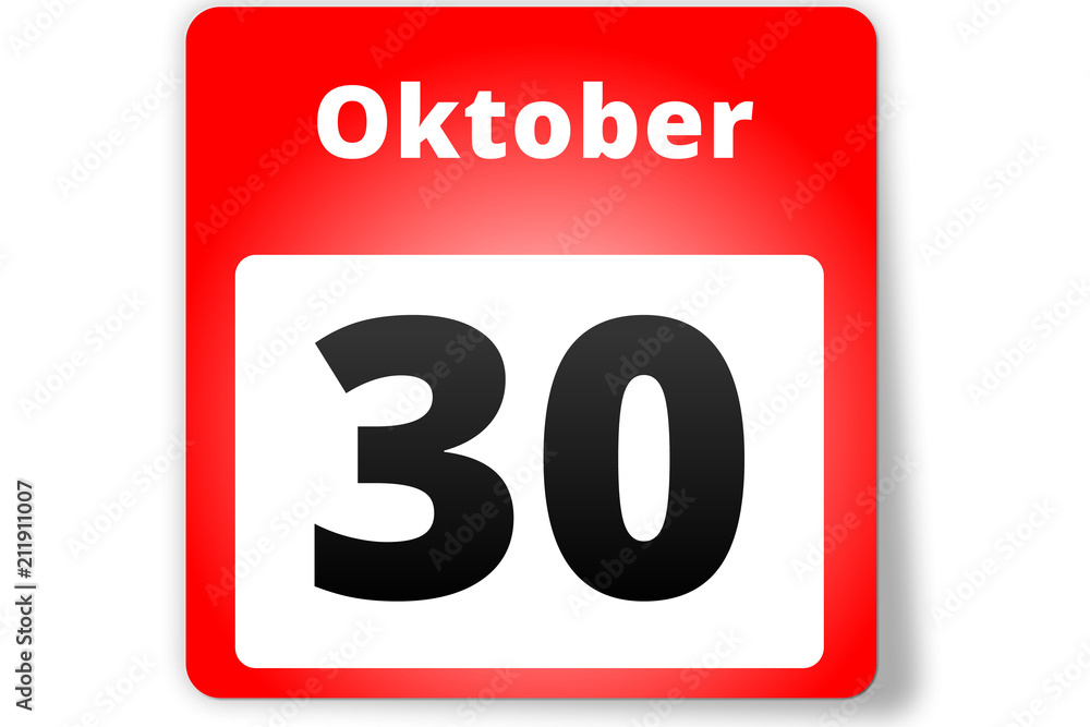 30 Oktober Datum Kalender auf weißem Hintergrund 30 Oktober Datum Kalender auf weißem Hintergrund