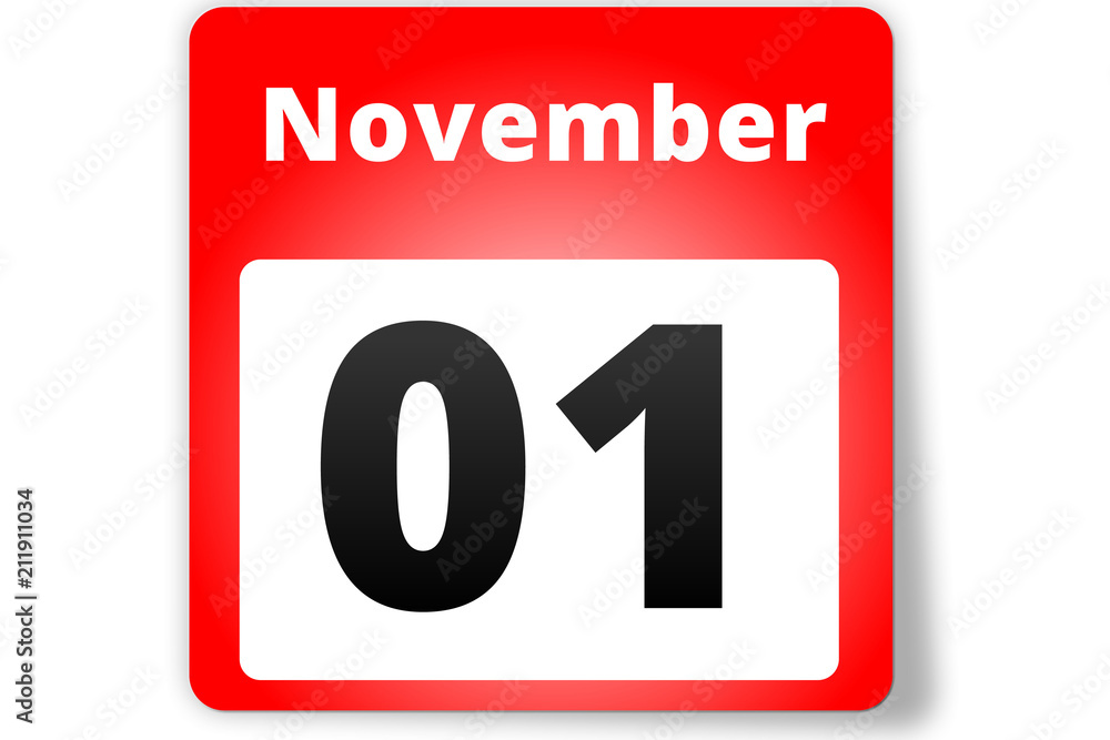 01 November Datum Kalender auf weißem Hintergrund 01 November Datum Kalender auf weißem Hintergrund