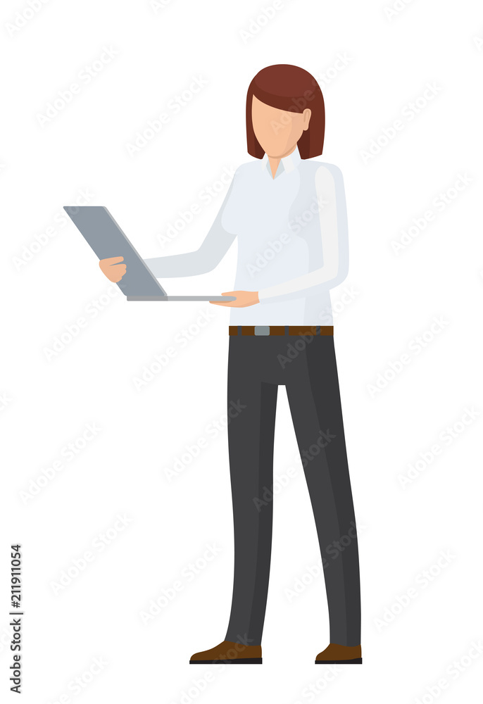 Faceless Character in Formal Clothes with Laptop Faceless Character in Formal Clothes with Laptop
