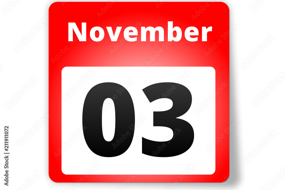 03 November Datum Kalender auf weißem Hintergrund 03 November Datum Kalender auf weißem Hintergrund