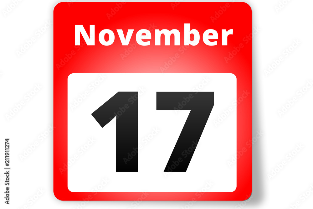 17 November Datum Kalender auf weißem Hintergrund 17 November Datum Kalender auf weißem Hintergrund