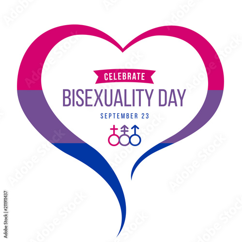 Celebrate Bisexuality Day banner with  Blue, purple and pink heart frame and sex sign vector design