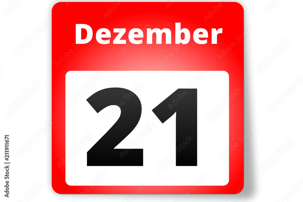 21 Dezember Datum Kalender auf weißem Hintergrund 21 Dezember Datum Kalender auf weißem Hintergrund