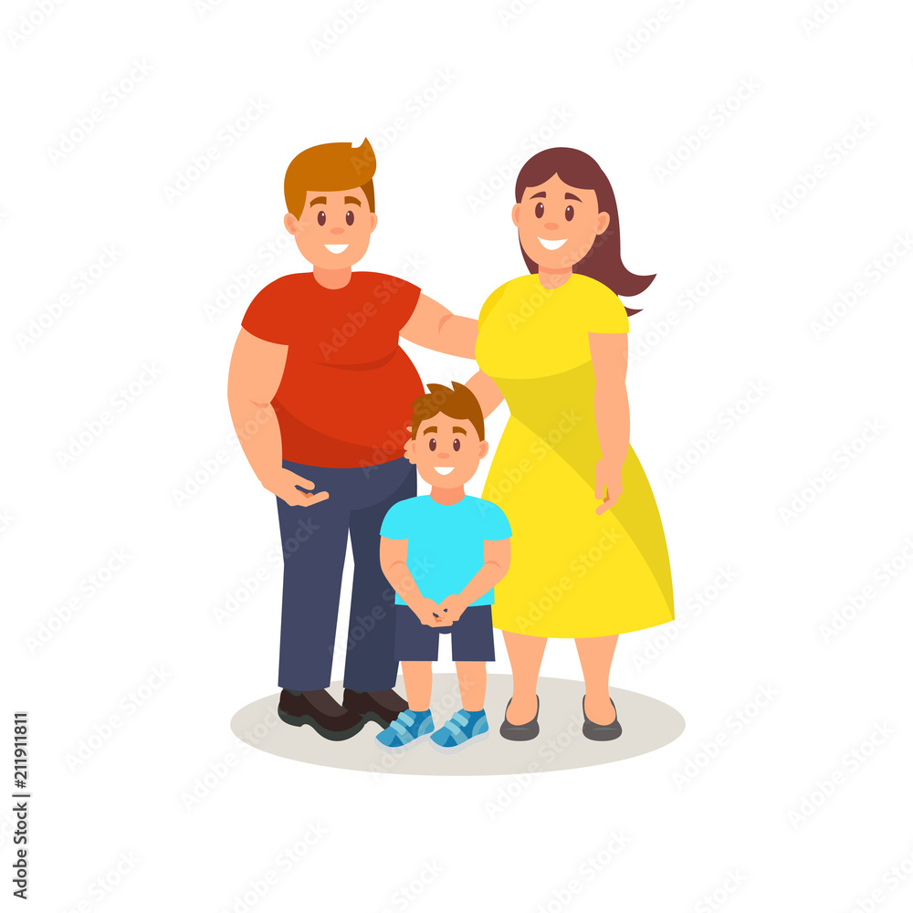 Happy father, mother and son standing together vector Illustration on a white background