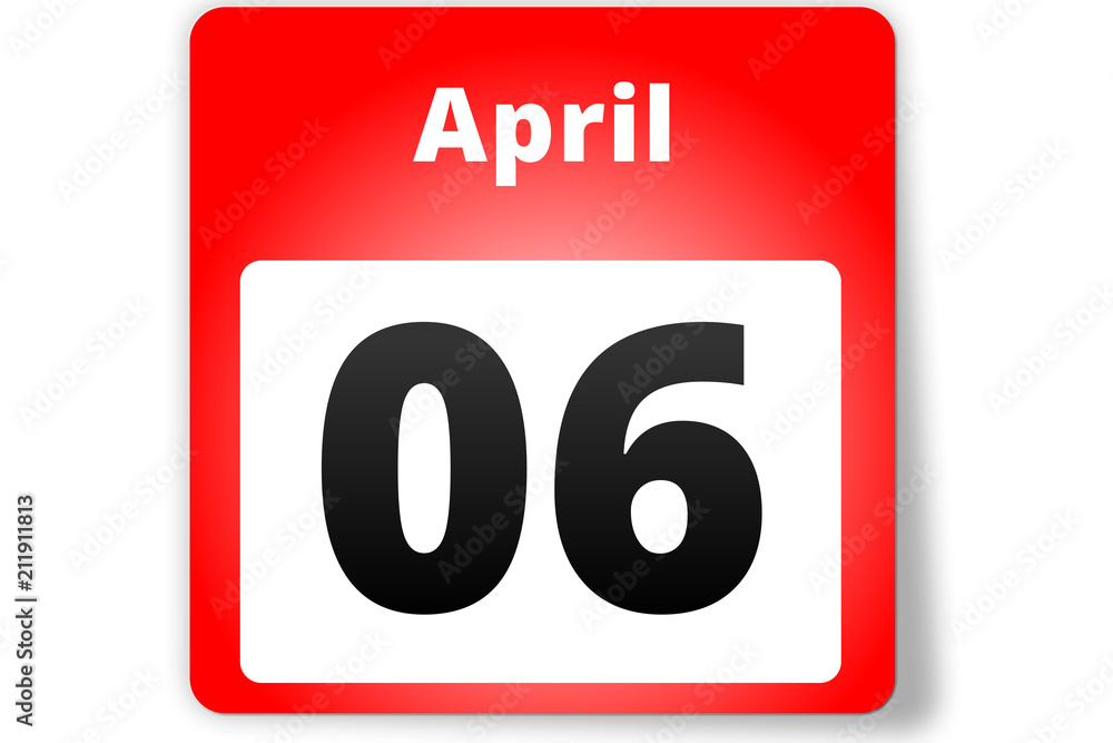 06 April Datum Kalender auf weißem Hintergrund 06 April Datum Kalender auf weißem Hintergrund