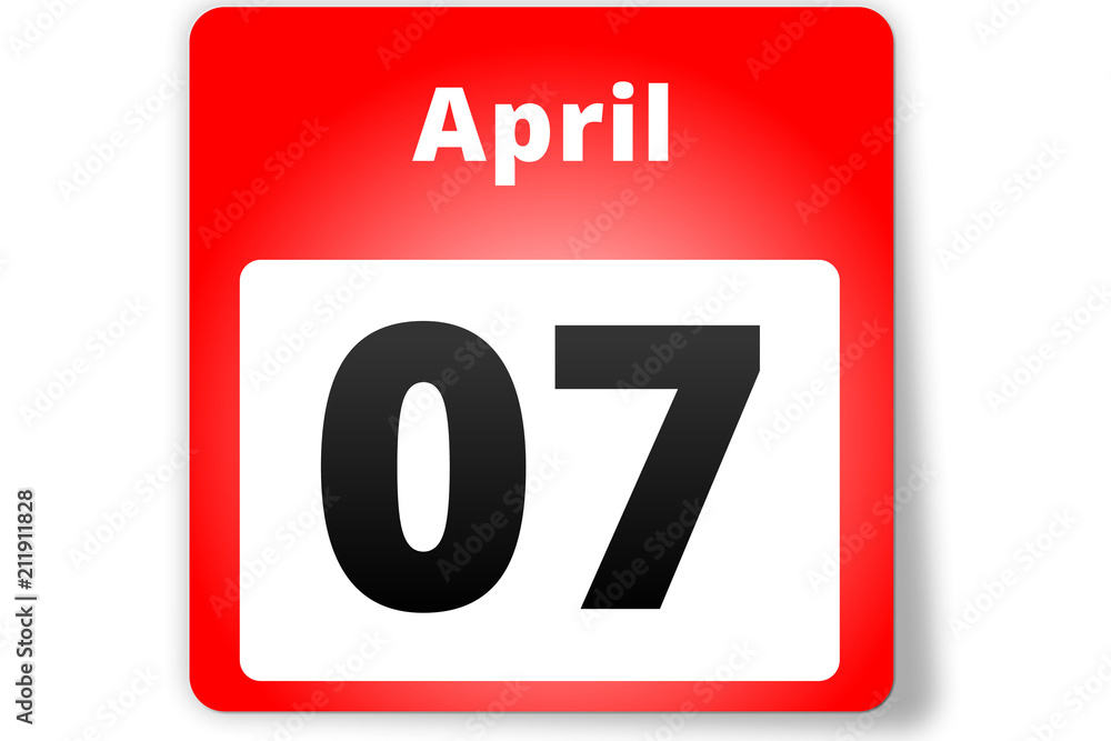 07 April Datum Kalender auf weißem Hintergrund 07 April Datum Kalender auf weißem Hintergrund