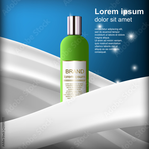 Realistic green bottle for shampoo, lotion or some skincare products vector concept.
