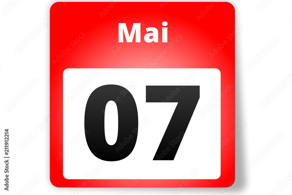 07 Mai Datum Kalender auf weißem Hintergrund 07 Mai Datum Kalender auf weißem Hintergrund