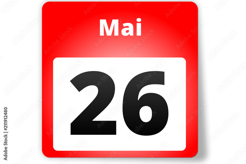 26 Mai Datum Kalender auf weißem Hintergrund 26 Mai Datum Kalender auf weißem Hintergrund
