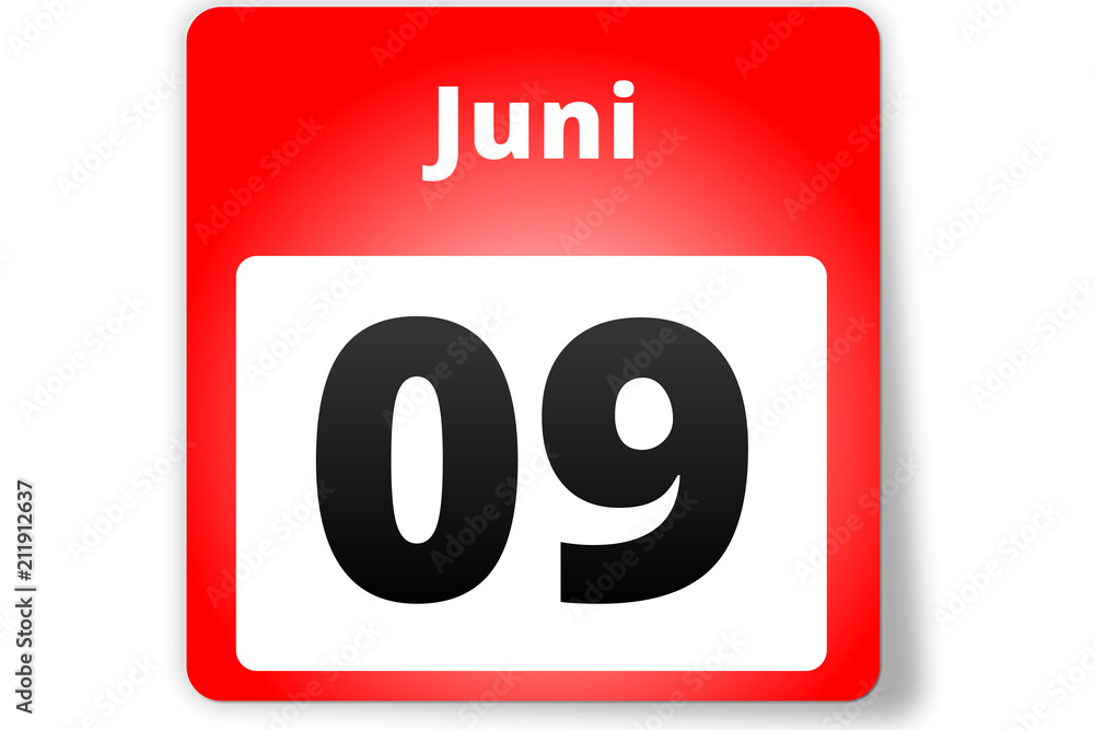 09 Juni Datum Kalender auf weißem Hintergrund 09 Juni Datum Kalender auf weißem Hintergrund