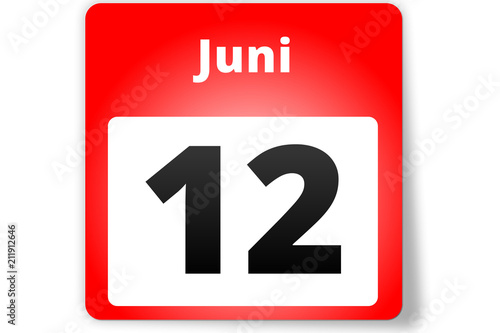 12 Juni Datum Kalender auf weißem Hintergrund