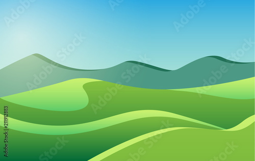 Low poly beautiful landscape with mountains and meadows.