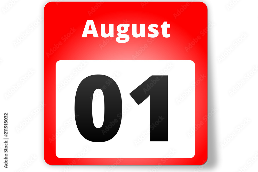 01 August Datum Kalender auf weißem Hintergrund 01 August Datum Kalender auf weißem Hintergrund