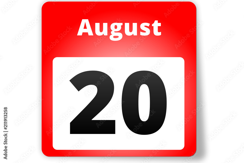 20 August Datum Kalender auf weißem Hintergrund 20 August Datum Kalender auf weißem Hintergrund