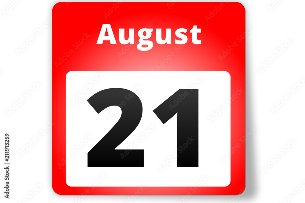 21 August Datum Kalender auf weißem Hintergrund 21 August Datum Kalender auf weißem Hintergrund