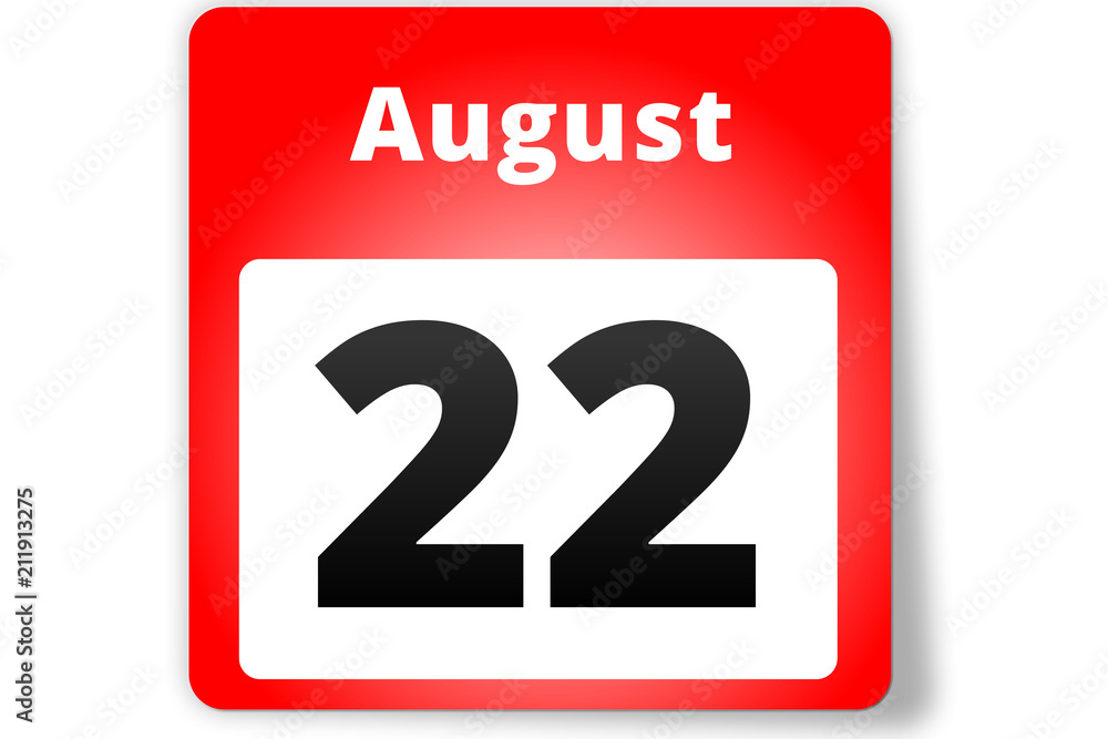 22 August Datum Kalender auf weißem Hintergrund 22 August Datum Kalender auf weißem Hintergrund