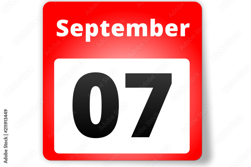 07 September Datum Kalender auf weißem Hintergrund 07 September Datum Kalender auf weißem Hintergrund