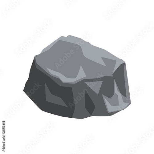 Massive stone with lights and shadows. Gray mountain rock. Natural vector element for map or creating landscape background of video game