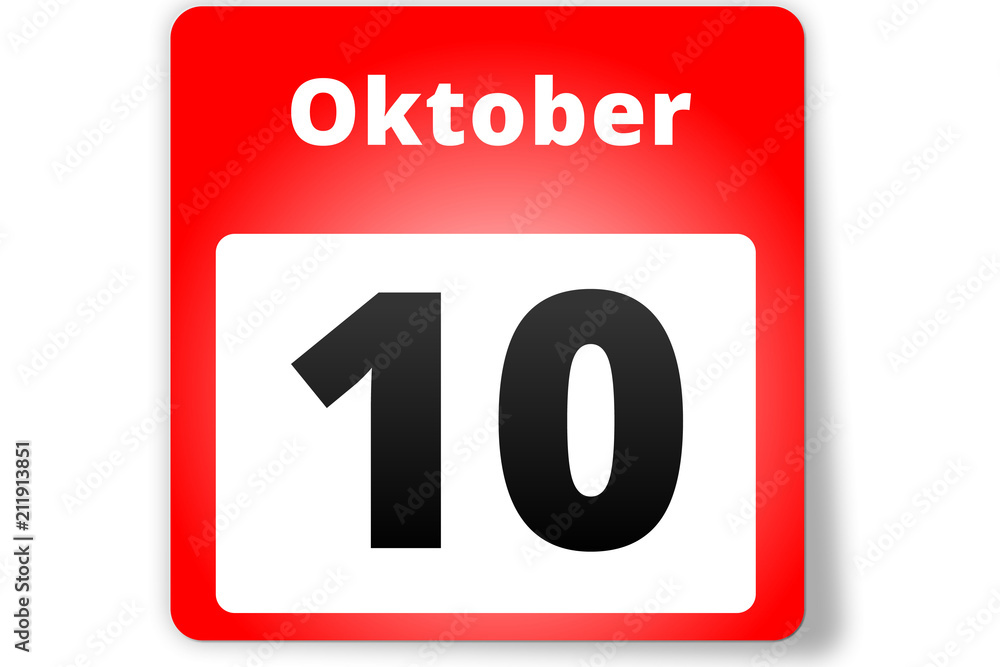 10 Oktober Datum Kalender auf weißem Hintergrund 10 Oktober Datum Kalender auf weißem Hintergrund