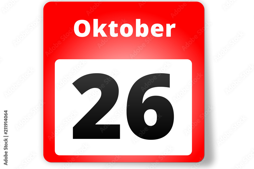 26 Oktober Datum Kalender auf weißem Hintergrund 26 Oktober Datum Kalender auf weißem Hintergrund