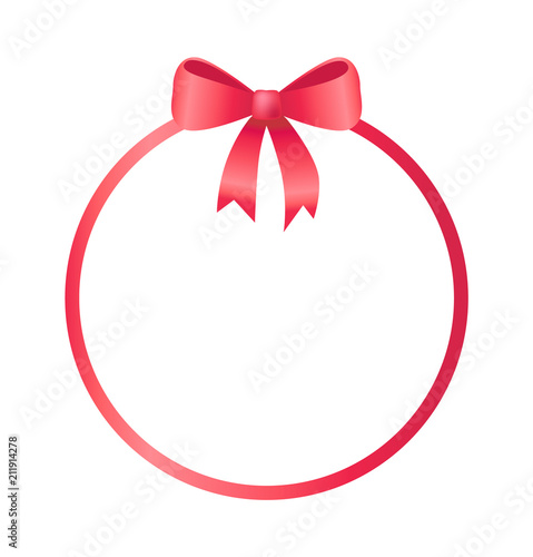 Round Frame Decorated Red Bow Vector Illustration