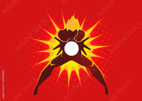 Superhero creating an energy blast through his hands