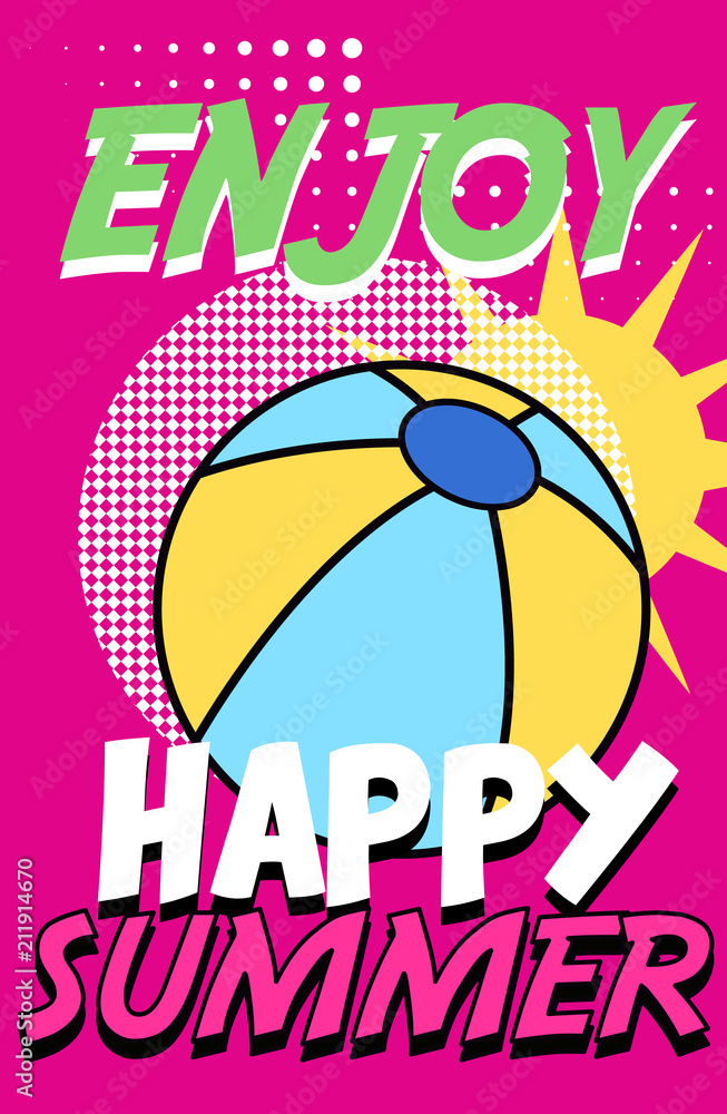Enjoy Happy Summer banner, bright retro pop art style poster vector Illustration Enjoy Happy Summer banner, bright retro pop art style poster vector Illustration
