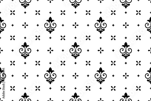Wallpaper in the style of Baroque. Seamless vector background. White and black floral ornament. Graphic pattern for fabric, wallpaper, packaging. Ornate Damask flower ornament