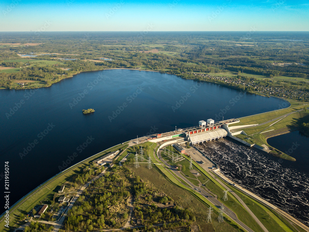 Hydroelectric power station in Latvia. Daugava river, plavinas. 