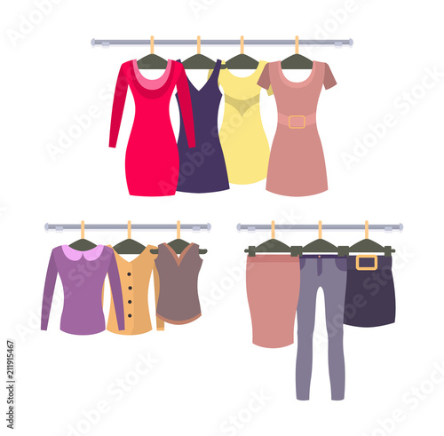 Womens Clothing Store shop window with clothes hanging