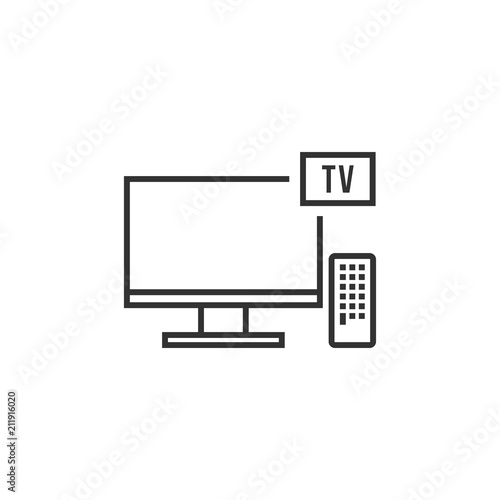 thin line black digital tv logo isolated on white