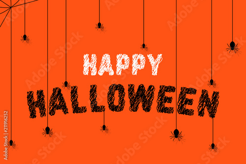 spiders on scribble happy halloween text