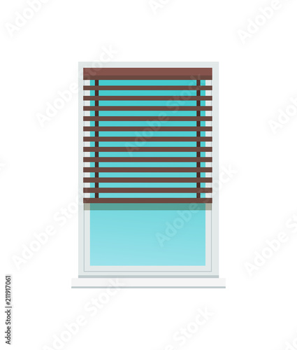Plastic Window Covered with Dark Wooden Jalousie