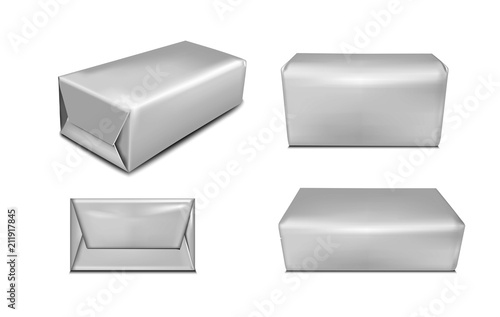 Black paper or foil packaging for butter and  margarine. Realistic vector image