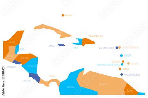 Map of Central America and Caribbean. Simlified schematic vector map in four color scheme.