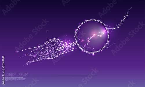 The particles, polygonal, geometric art - hand with magnify glass