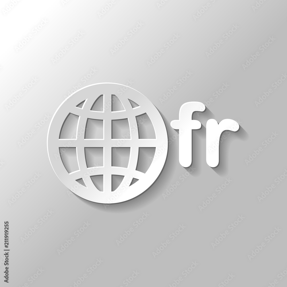 domain of France, globe and fr. Paper style with shadow on gray domain of France, globe and fr. Paper style with shadow on gray