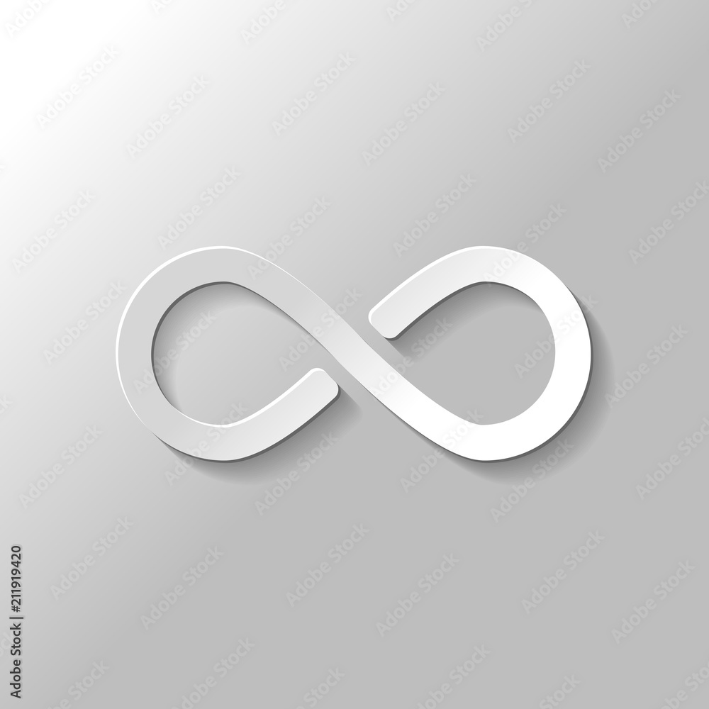 infinity symbol, simple icon. Paper style with shadow on gray ba infinity symbol, simple icon. Paper style with shadow on gray ba