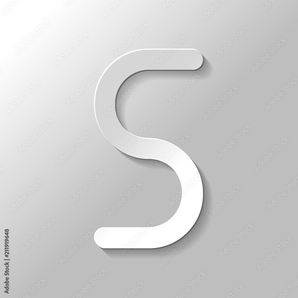 Number five, numeral, simple letter. Paper style with shadow on Number five, numeral, simple letter. Paper style with shadow on