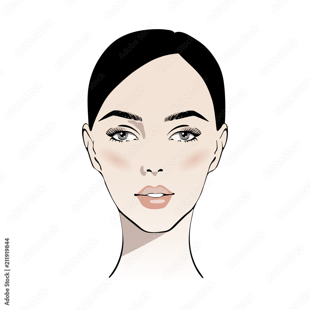 Beautiful brunette woman face with nude make-up vector illustration. Stylish original graphics portrait with beautiful young attractive girl model. Fashion, style, beauty. Graphic, sketch drawing. Beautiful brunette woman face with nude make-up vector illustration. Stylish original graphics portrait with beautiful young attractive girl model. Fashion, style, beauty. Graphic, sketch drawing.