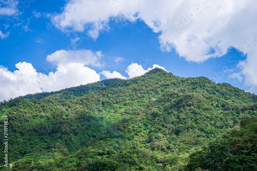 beautiful view of mountain on blue sky natural background