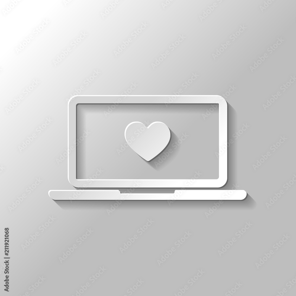 Laptop or notebook computer with heart on screen. Simple icon. P Laptop or notebook computer with heart on screen. Simple icon. P