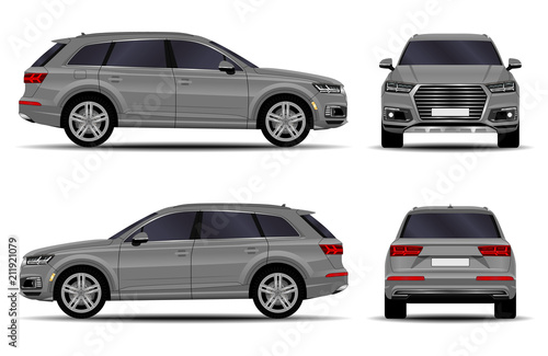 realistic SUV car. front view; side view; back view.
