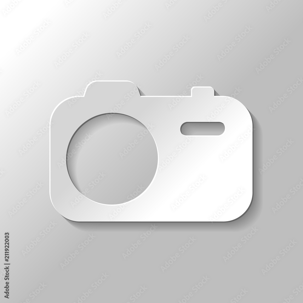 Simple photo camera. Technology icon. Paper style with shadow on Simple photo camera. Technology icon. Paper style with shadow on
