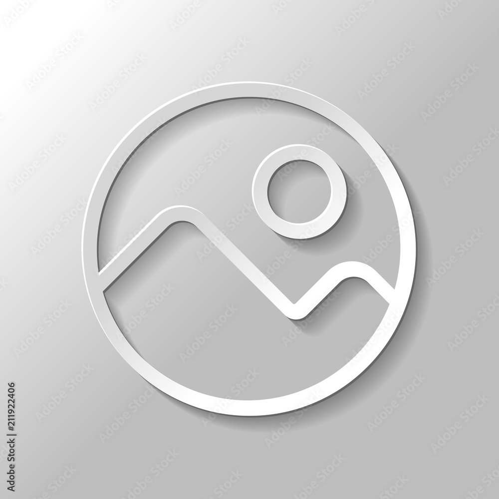 Simple picture icon. Linear symbol, thin outline. Paper style wi Simple picture icon. Linear symbol, thin outline. Paper style wi