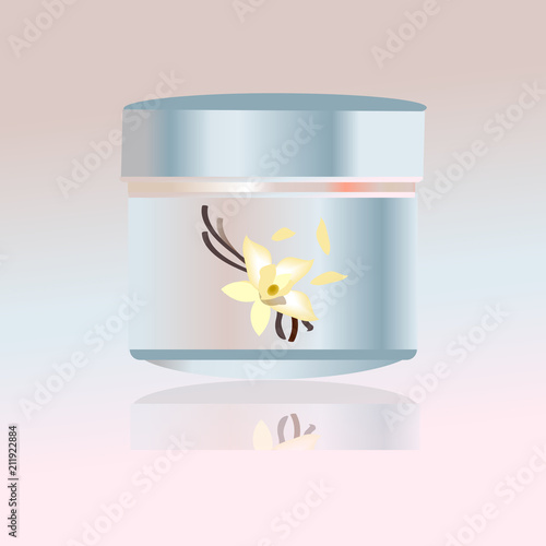 cosmetic elegant container with cream, healty with cinnamon, hand drawn vector illustration