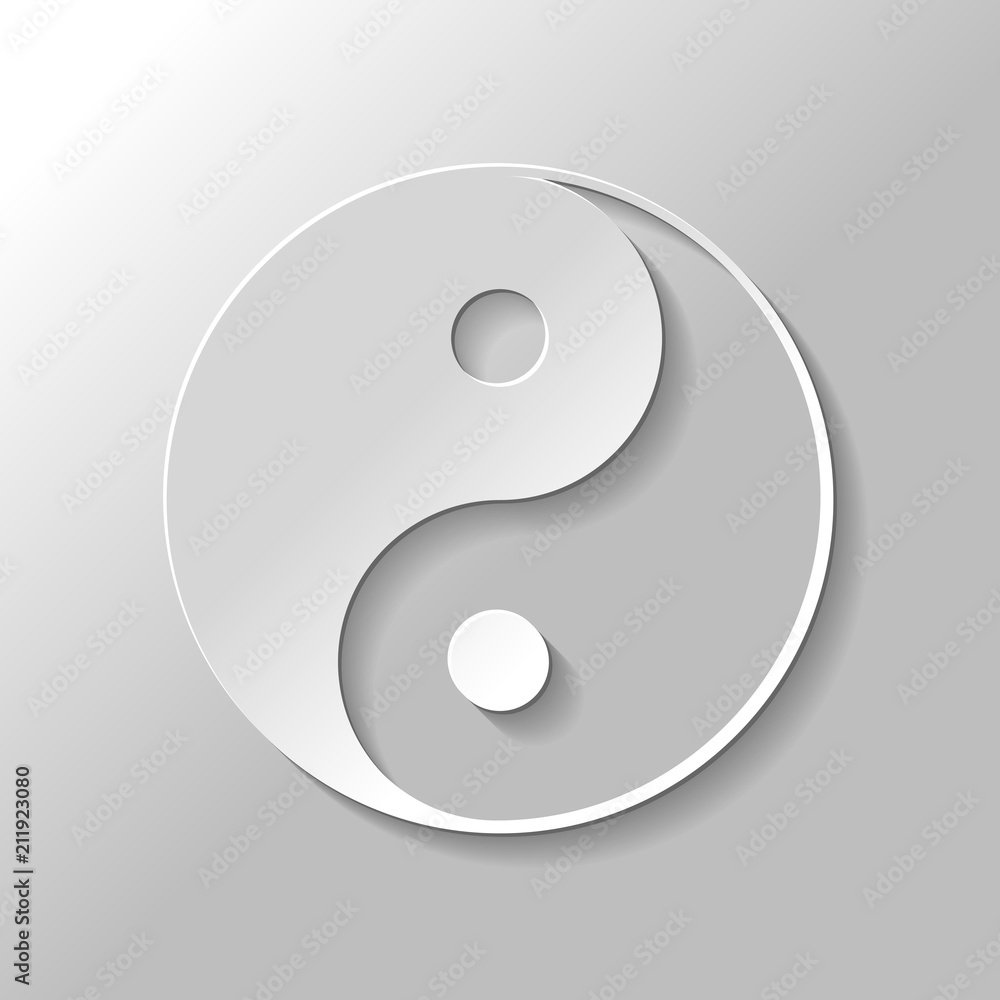 yin yan symbol. Paper style with shadow on gray background yin yan symbol. Paper style with shadow on gray background