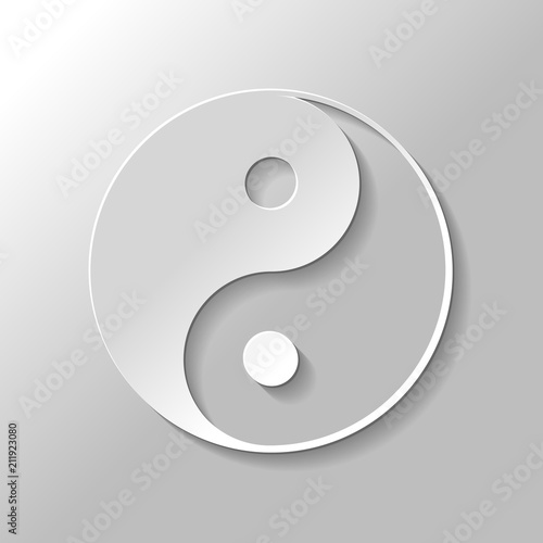 yin yan symbol. Paper style with shadow on gray background